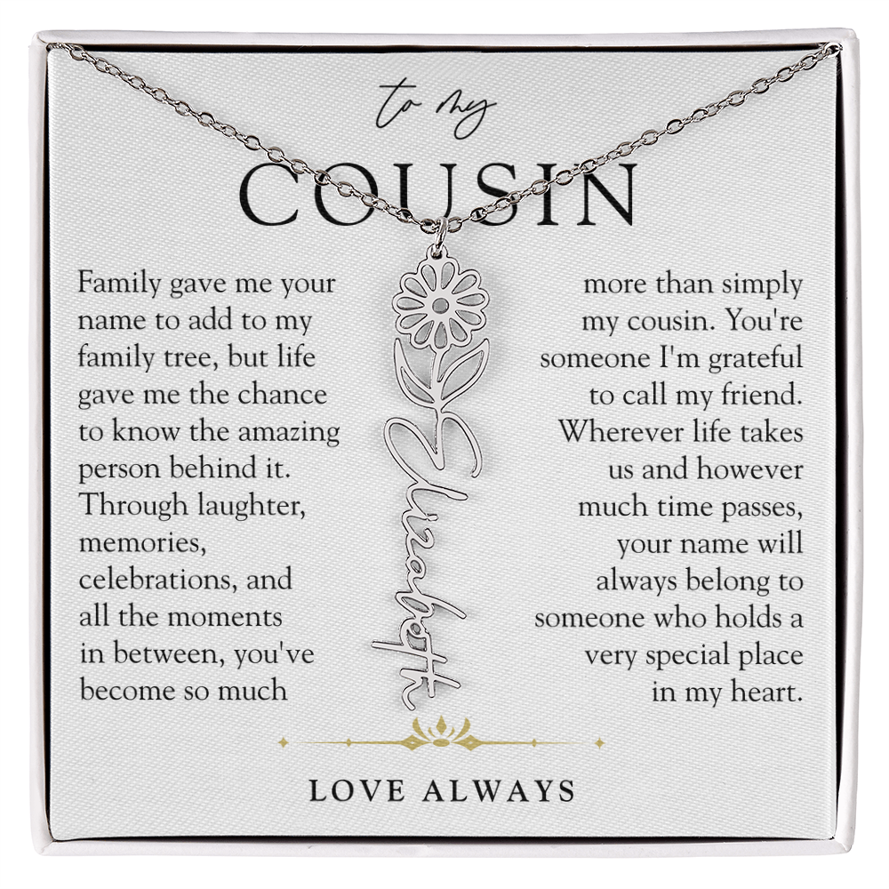 Cousin Birth Flower Custom Name Necklace | More than Family