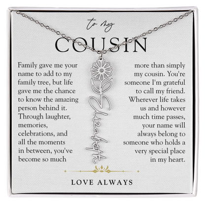 Cousin Birth Flower Custom Name Necklace | More than Family