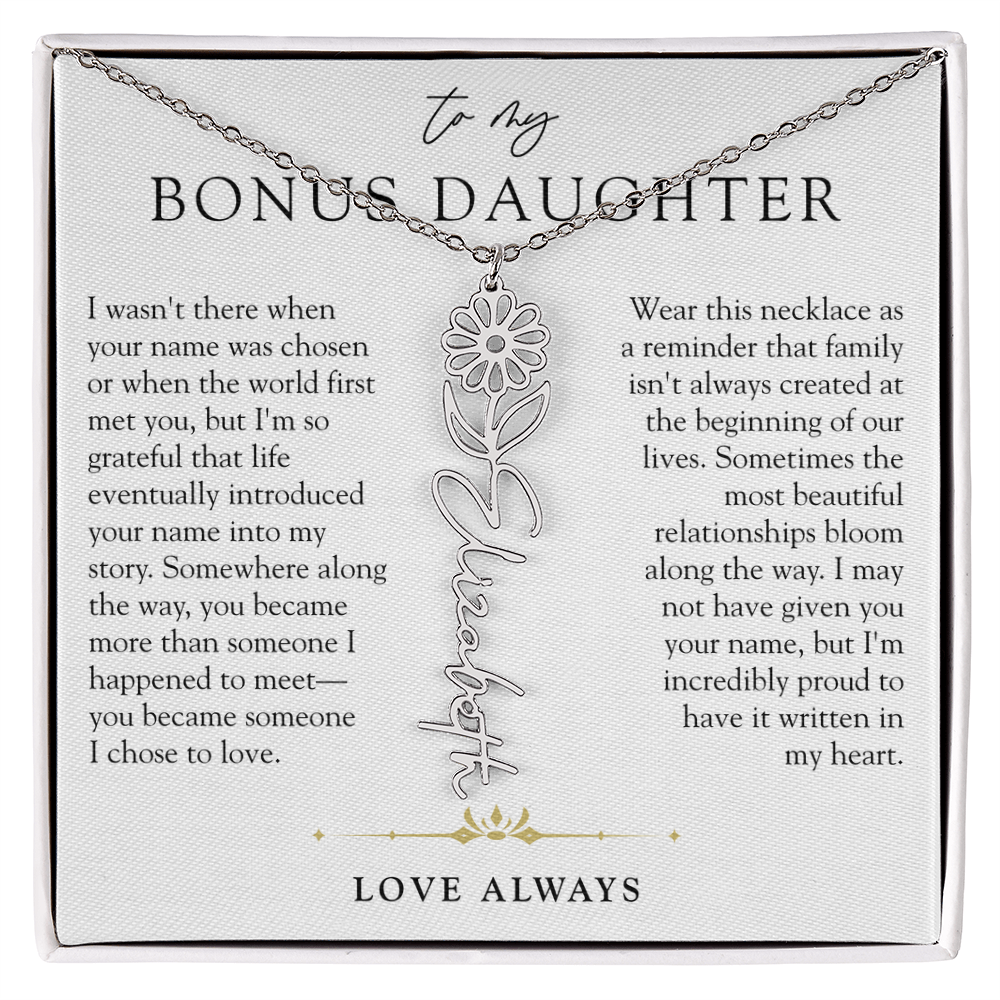 Bonus Daughter Birth Flower Custom Name Necklace | Chosen By Heart