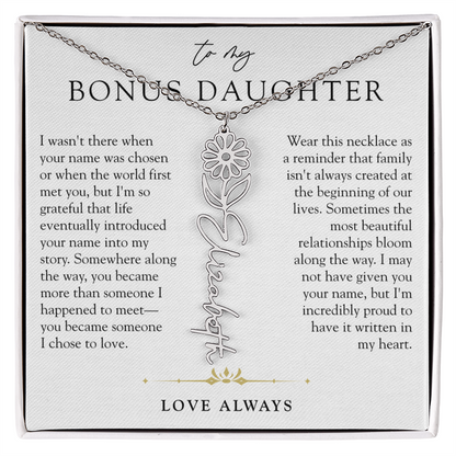 Bonus Daughter Birth Flower Custom Name Necklace | Chosen By Heart