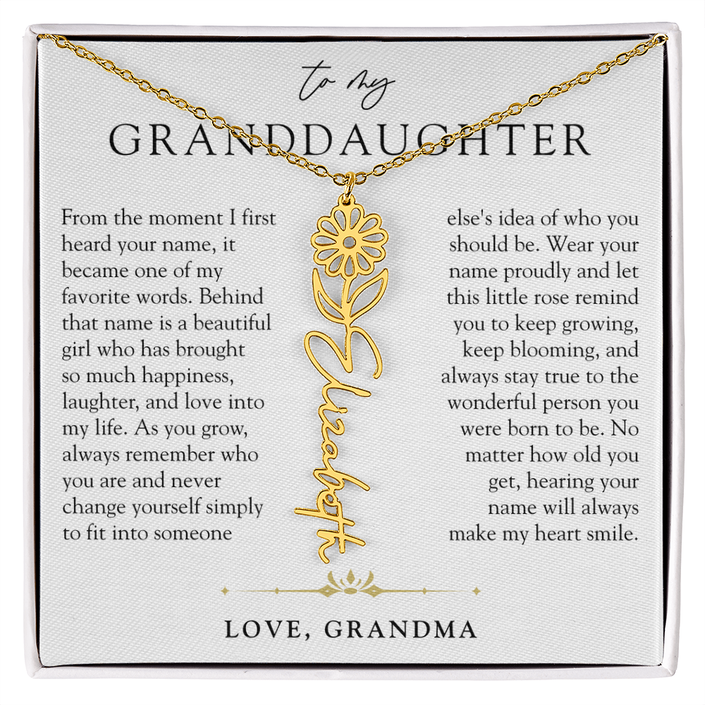 Granddaughter Birth Flower Custom Name Necklace | A Name So Precious