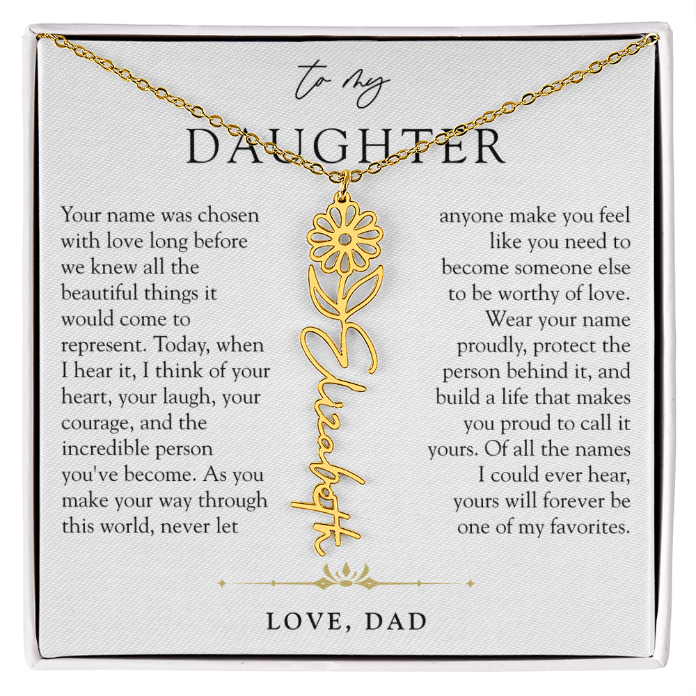 Daughter Birth Flower Custom Name Necklace | Wear Your Name Proudly