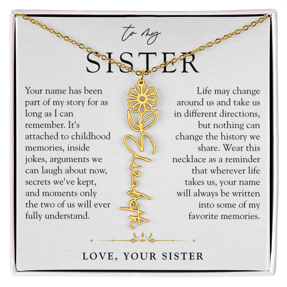 Sister Birth Flower Custom Name Necklace | Your Name is Part of My Story