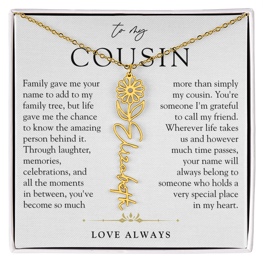 Cousin Birth Flower Custom Name Necklace | More than Family