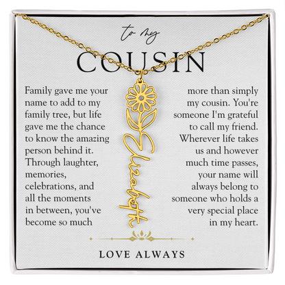 Cousin Birth Flower Custom Name Necklace | More than Family