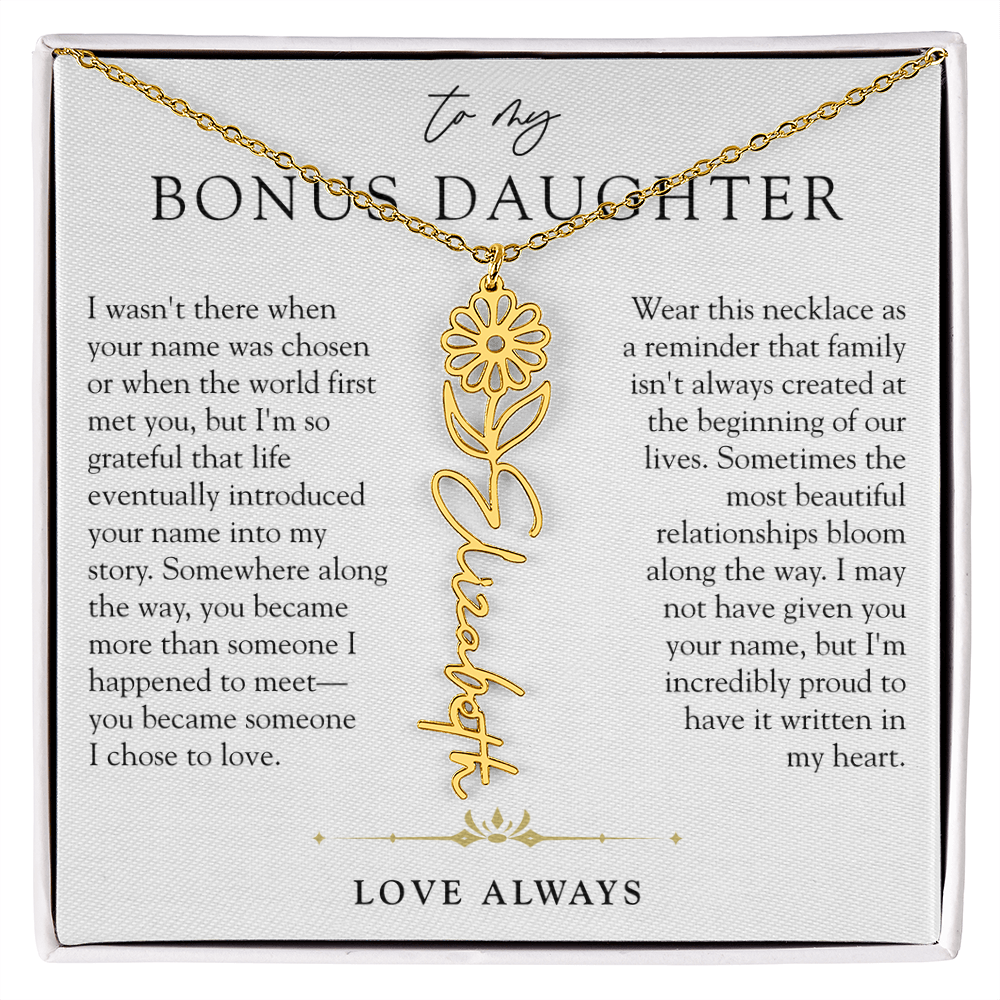Bonus Daughter Birth Flower Custom Name Necklace | Chosen By Heart
