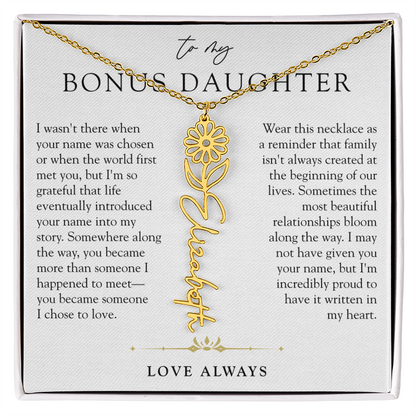 Bonus Daughter Birth Flower Custom Name Necklace | Chosen By Heart