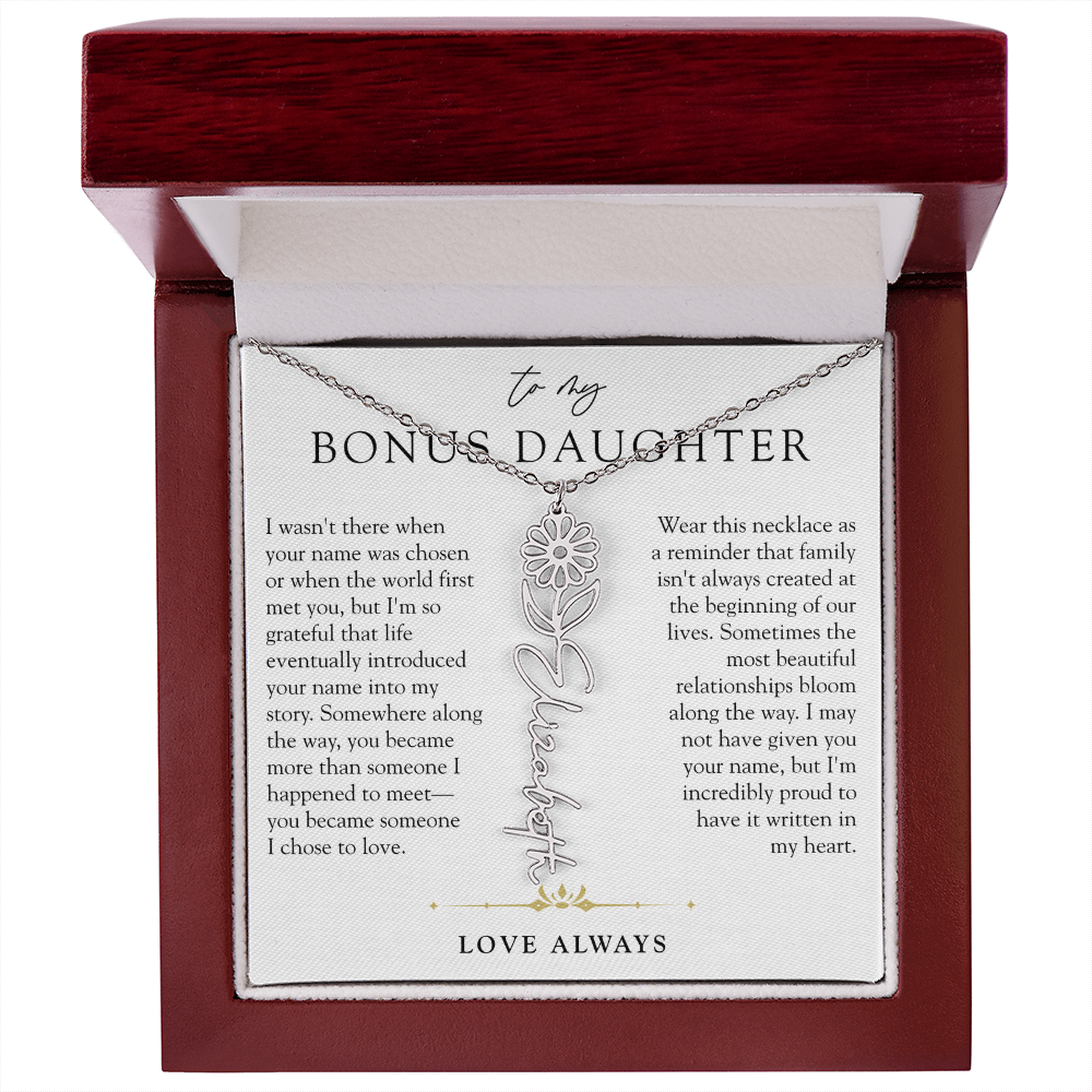 Bonus Daughter Birth Flower Custom Name Necklace | Chosen By Heart