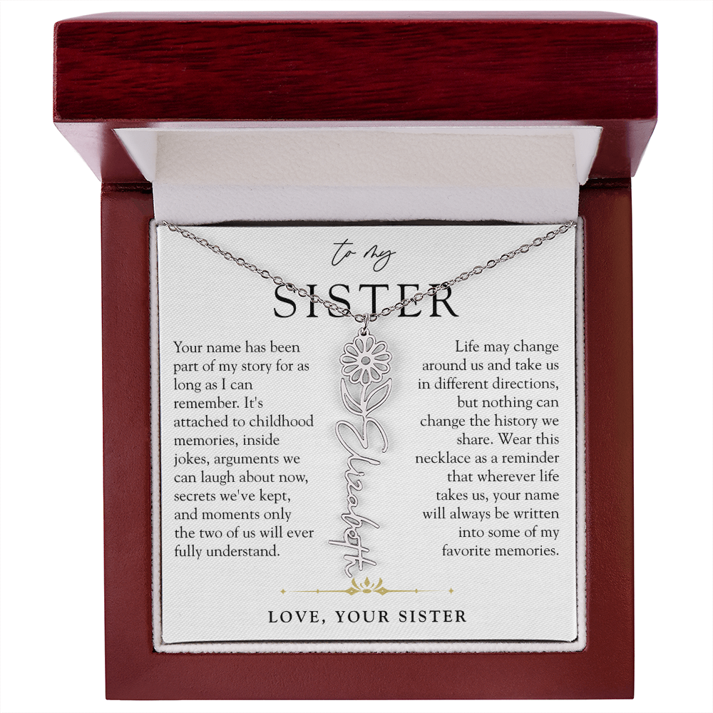 Sister Birth Flower Custom Name Necklace | Your Name is Part of My Story