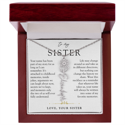 Sister Birth Flower Custom Name Necklace | Your Name is Part of My Story