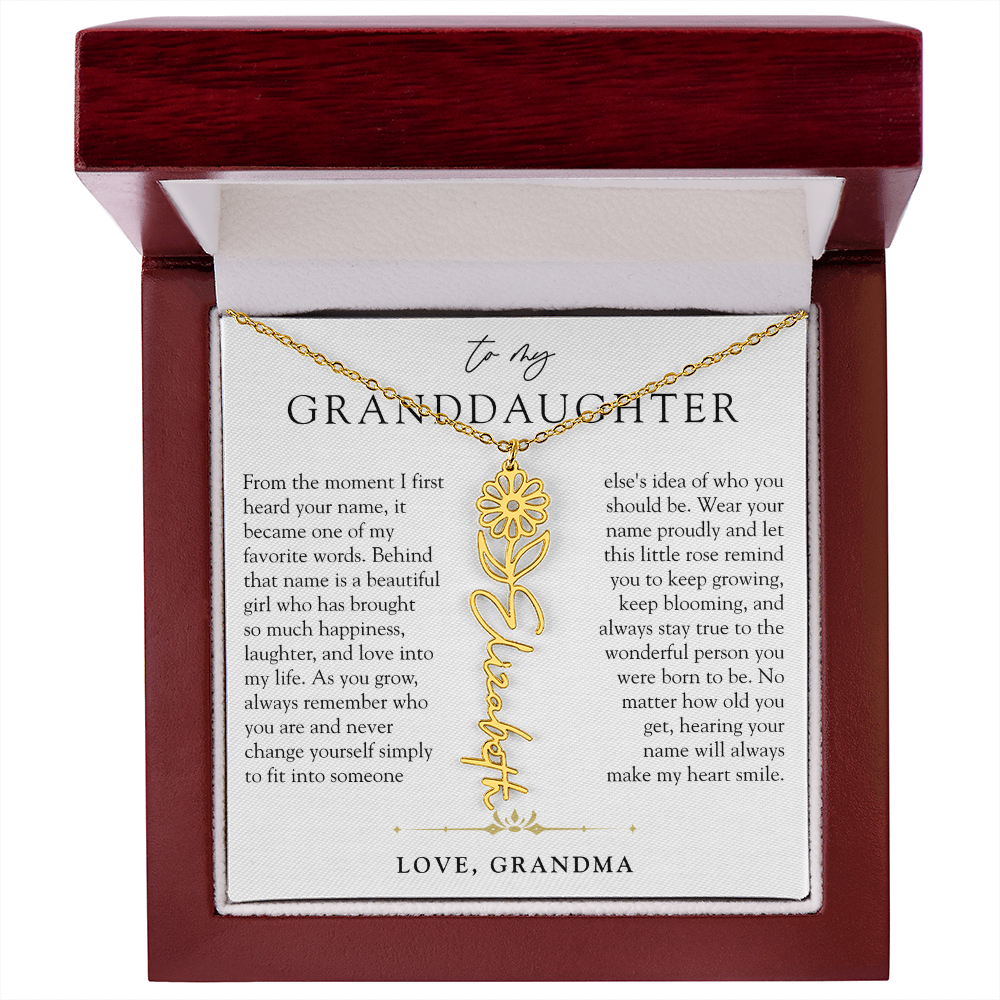 Granddaughter Birth Flower Custom Name Necklace | A Name So Precious
