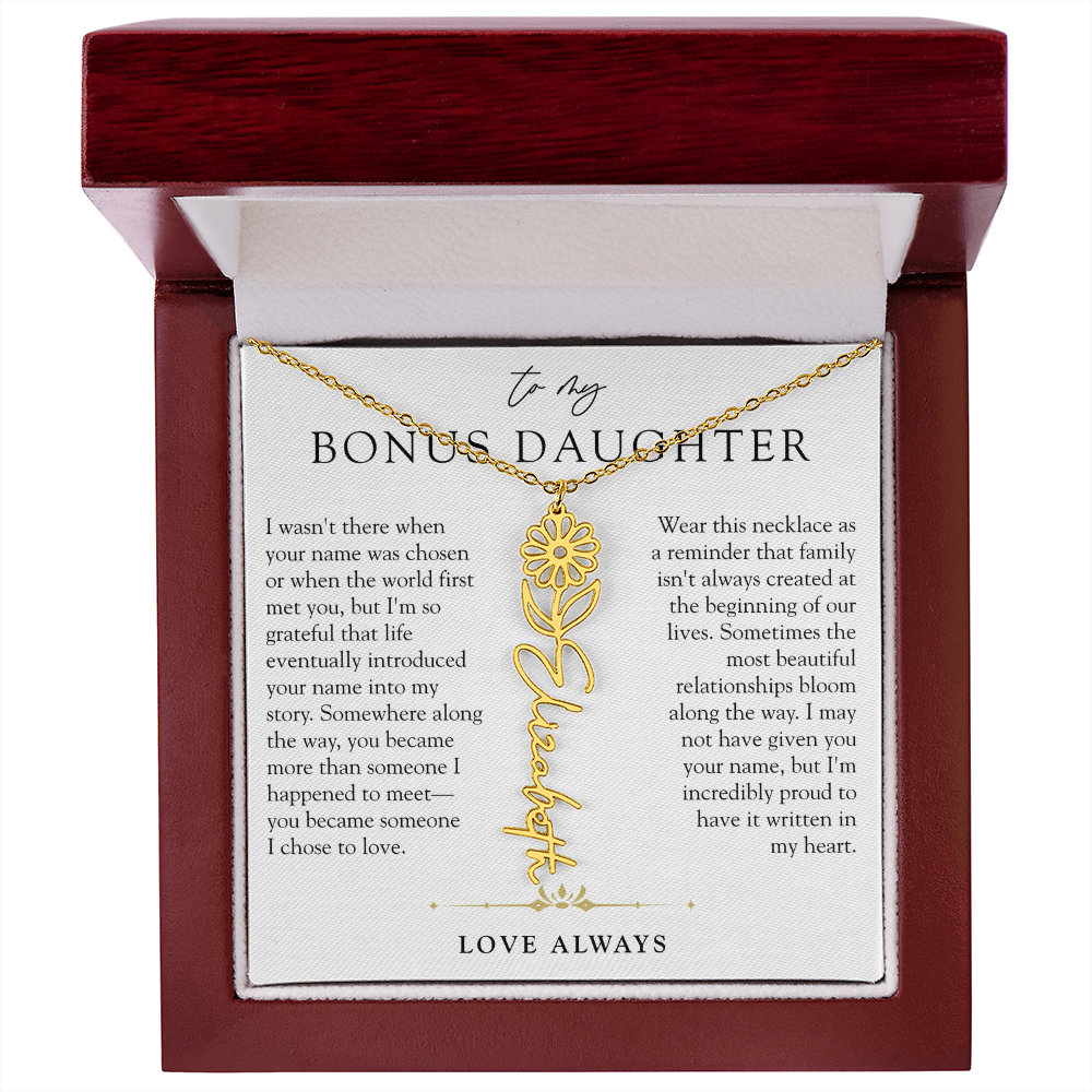 Bonus Daughter Birth Flower Custom Name Necklace | Chosen By Heart