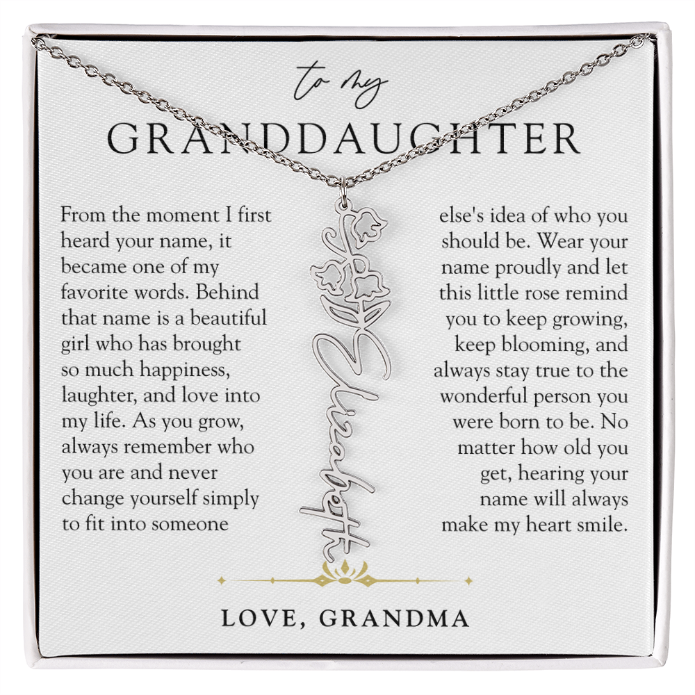 Granddaughter Birth Flower Custom Name Necklace | A Name So Precious