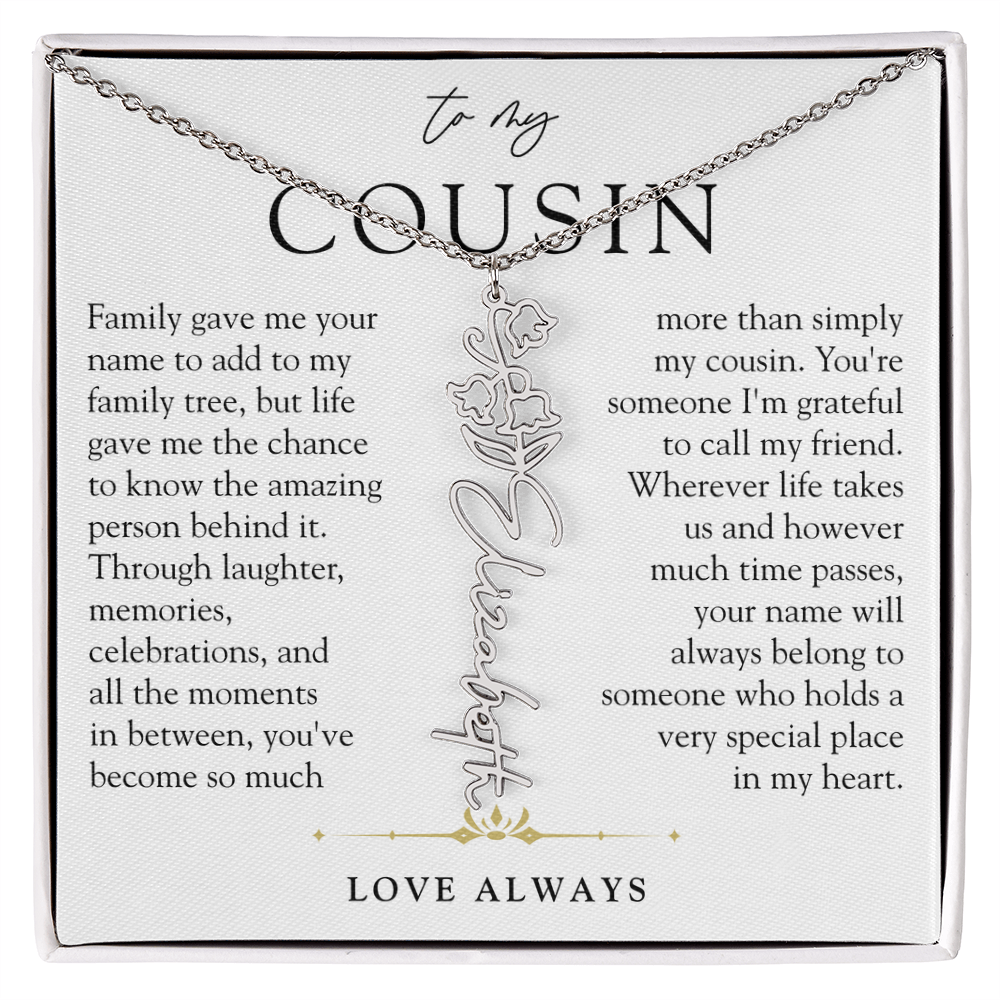 Cousin Birth Flower Custom Name Necklace | More than Family