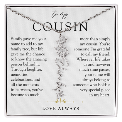 Cousin Birth Flower Custom Name Necklace | More than Family