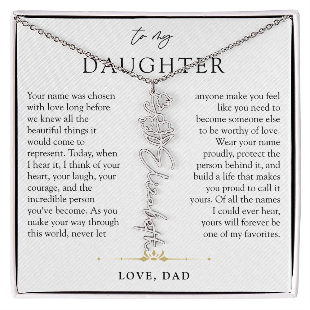 Daughter Birth Flower Custom Name Necklace | Wear Your Name Proudly