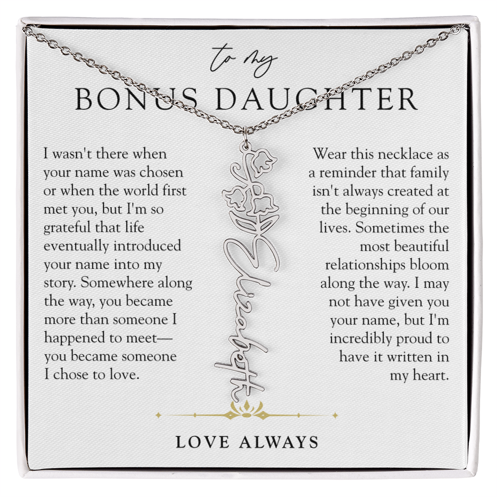 Bonus Daughter Birth Flower Custom Name Necklace | Chosen By Heart