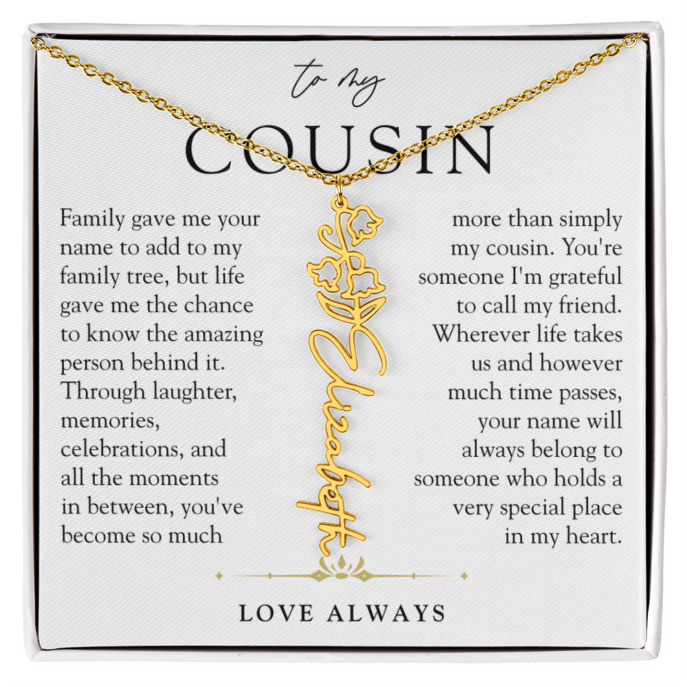 Cousin Birth Flower Custom Name Necklace | More than Family