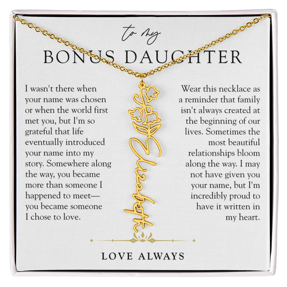 Bonus Daughter Birth Flower Custom Name Necklace | Chosen By Heart