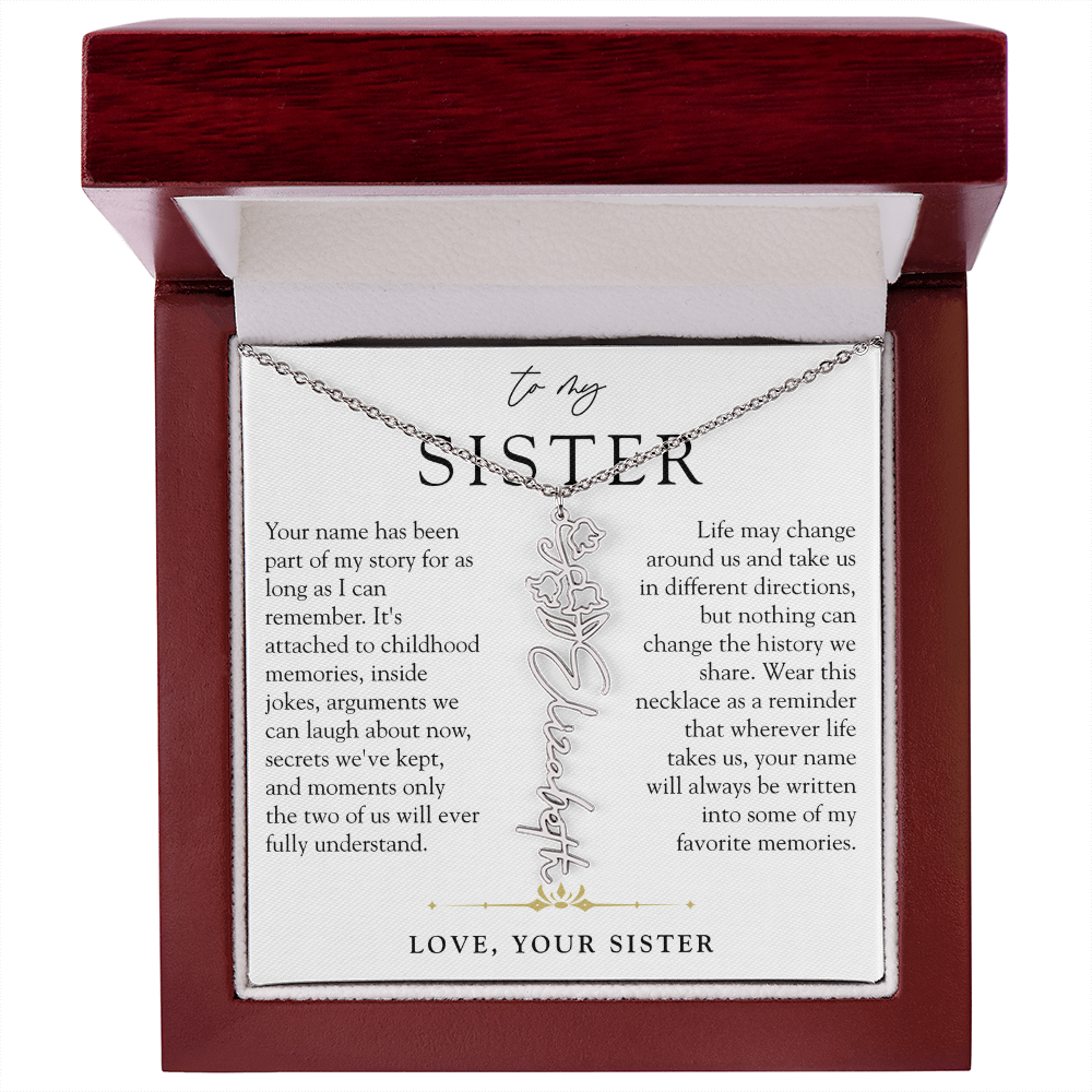 Sister Birth Flower Custom Name Necklace | Your Name is Part of My Story