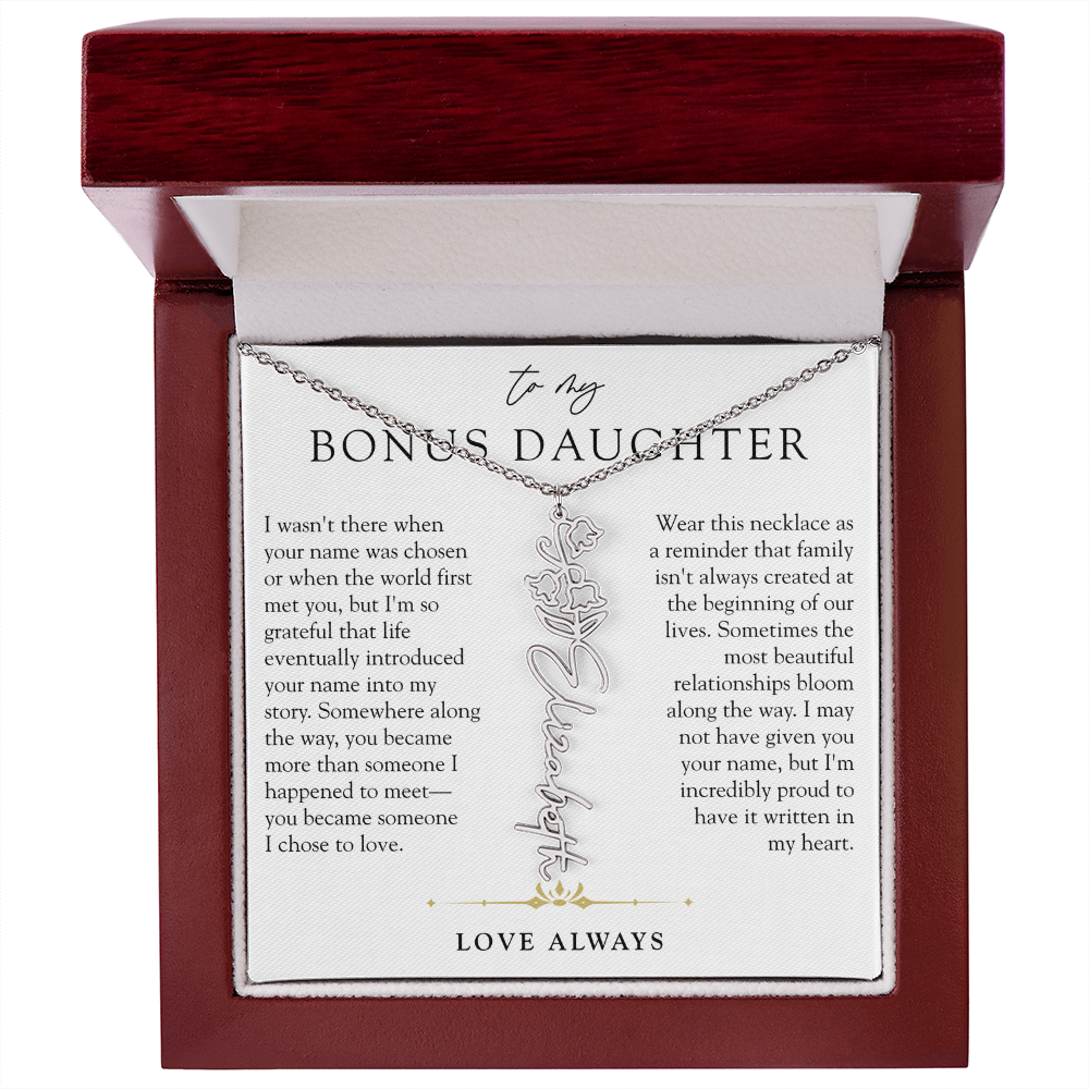 Bonus Daughter Birth Flower Custom Name Necklace | Chosen By Heart