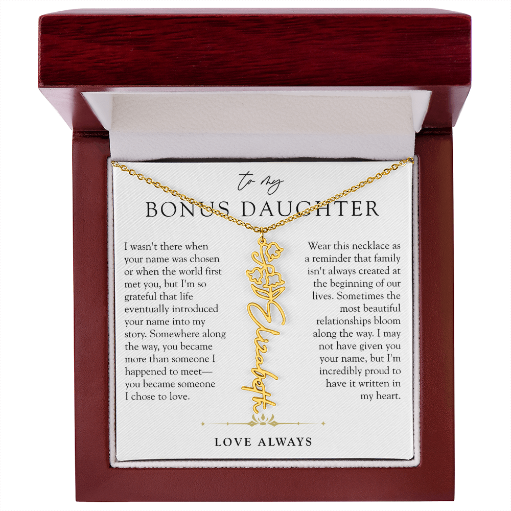 Bonus Daughter Birth Flower Custom Name Necklace | Chosen By Heart