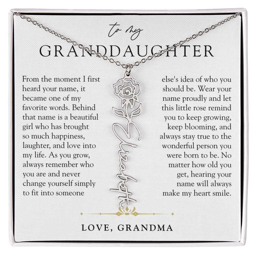 Granddaughter Birth Flower Custom Name Necklace | A Name So Precious