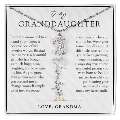 Granddaughter Birth Flower Custom Name Necklace | A Name So Precious