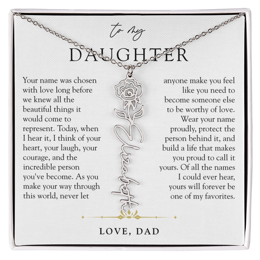 Daughter Birth Flower Custom Name Necklace | Wear Your Name Proudly