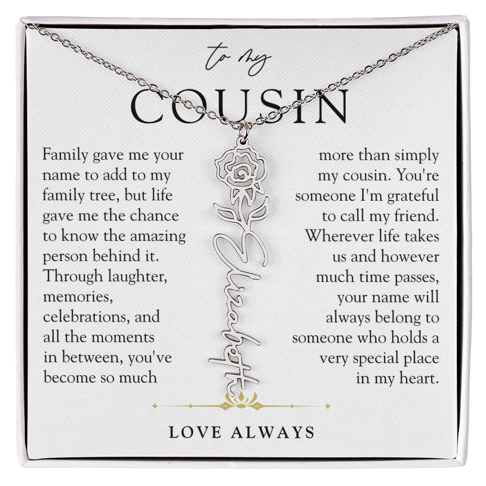 Cousin Birth Flower Custom Name Necklace | More than Family