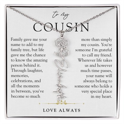 Cousin Birth Flower Custom Name Necklace | More than Family