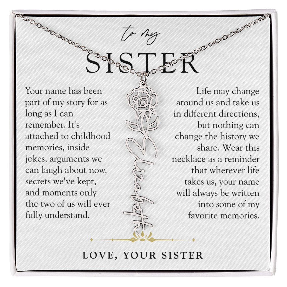 Sister Birth Flower Custom Name Necklace | Your Name is Part of My Story