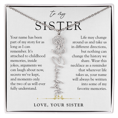 Sister Birth Flower Custom Name Necklace | Your Name is Part of My Story