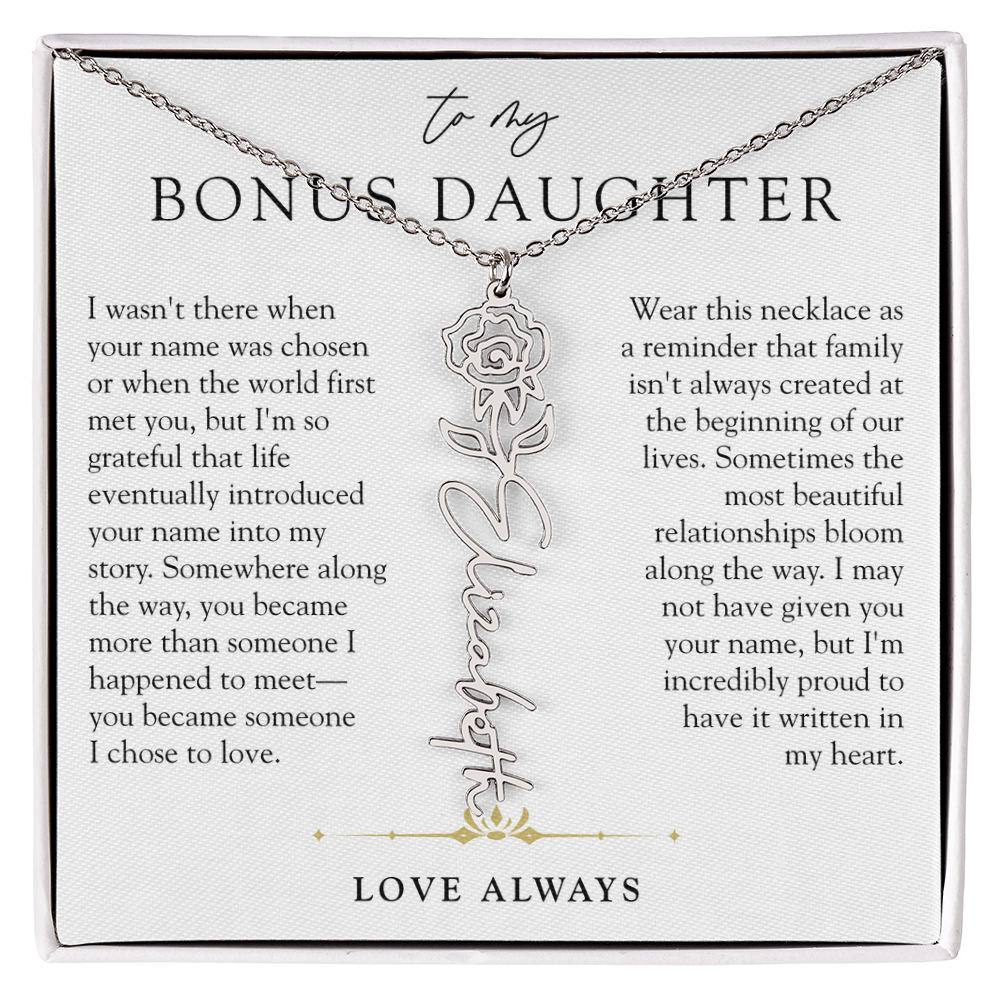 Bonus Daughter Birth Flower Custom Name Necklace | Chosen By Heart