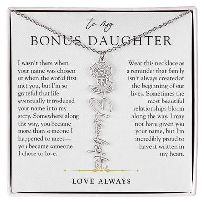 Bonus Daughter Birth Flower Custom Name Necklace | Chosen By Heart