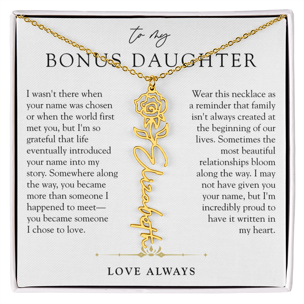 Bonus Daughter Birth Flower Custom Name Necklace | Chosen By Heart