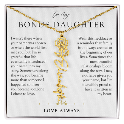 Bonus Daughter Birth Flower Custom Name Necklace | Chosen By Heart