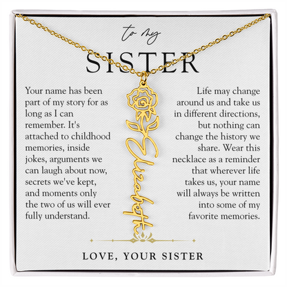 Sister Birth Flower Custom Name Necklace | Your Name is Part of My Story