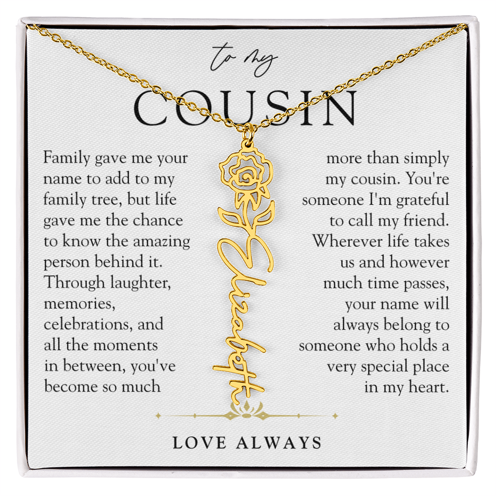 Cousin Birth Flower Custom Name Necklace | More than Family