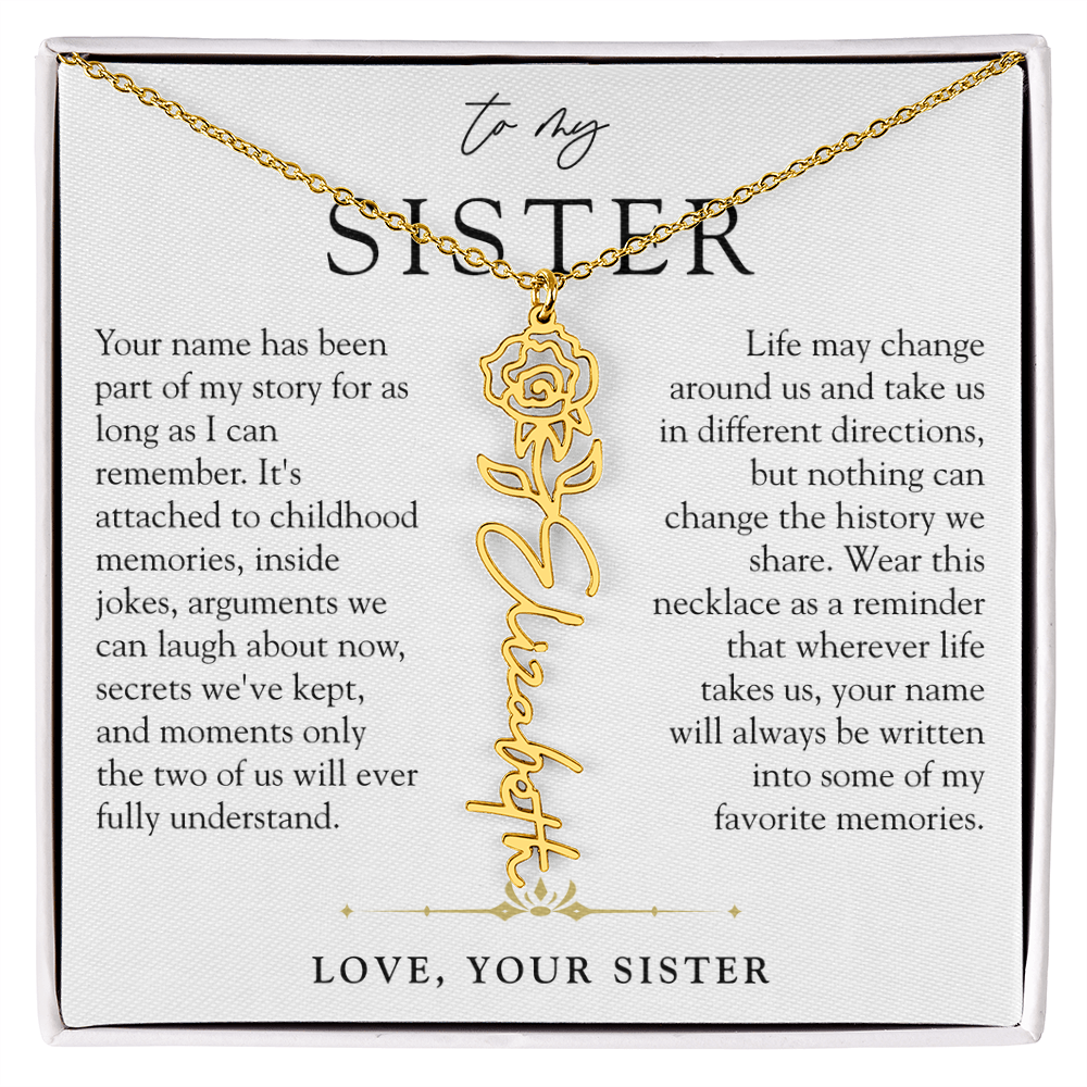 Sister Birth Flower Custom Name Necklace | Your Name is Part of My Story