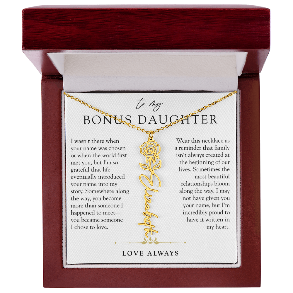 Bonus Daughter Birth Flower Custom Name Necklace | Chosen By Heart