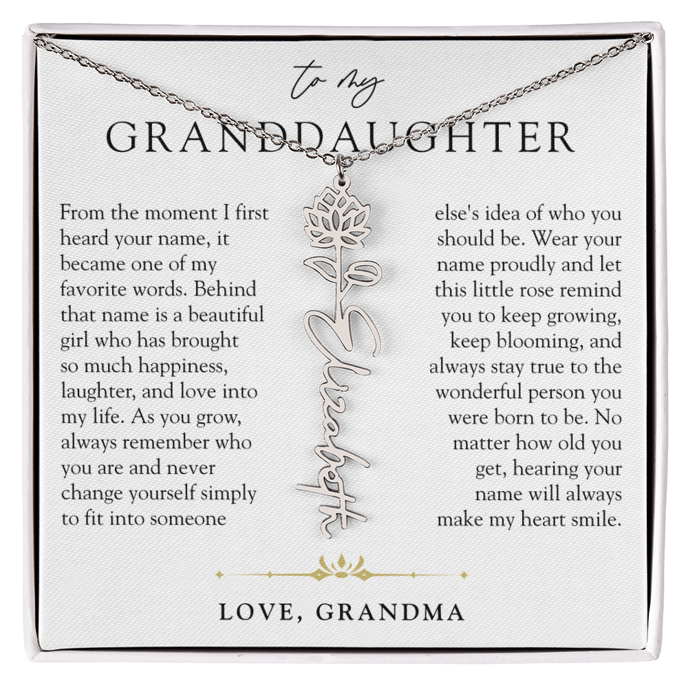 Granddaughter Birth Flower Custom Name Necklace | A Name So Precious