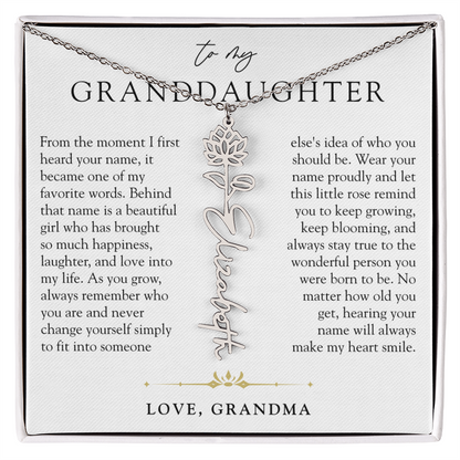 Granddaughter Birth Flower Custom Name Necklace | A Name So Precious