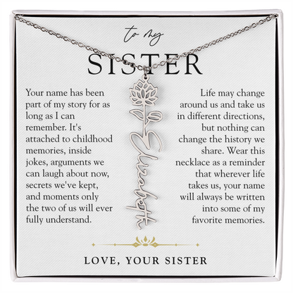 Sister Birth Flower Custom Name Necklace | Your Name is Part of My Story