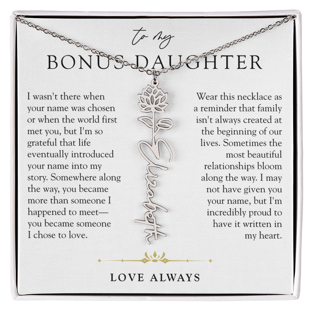 Bonus Daughter Birth Flower Custom Name Necklace | Chosen By Heart