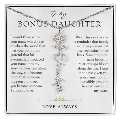 Bonus Daughter Birth Flower Custom Name Necklace | Chosen By Heart