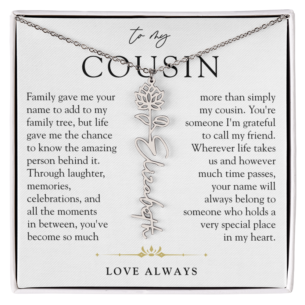 Cousin Birth Flower Custom Name Necklace | More than Family
