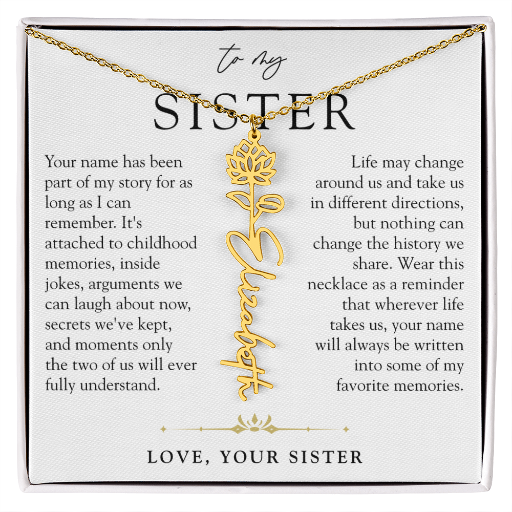 Sister Birth Flower Custom Name Necklace | Your Name is Part of My Story