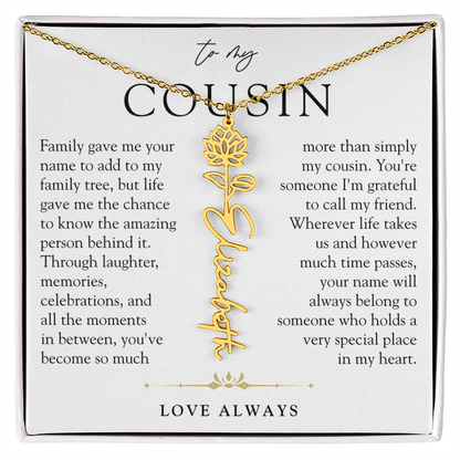 Cousin Birth Flower Custom Name Necklace | More than Family