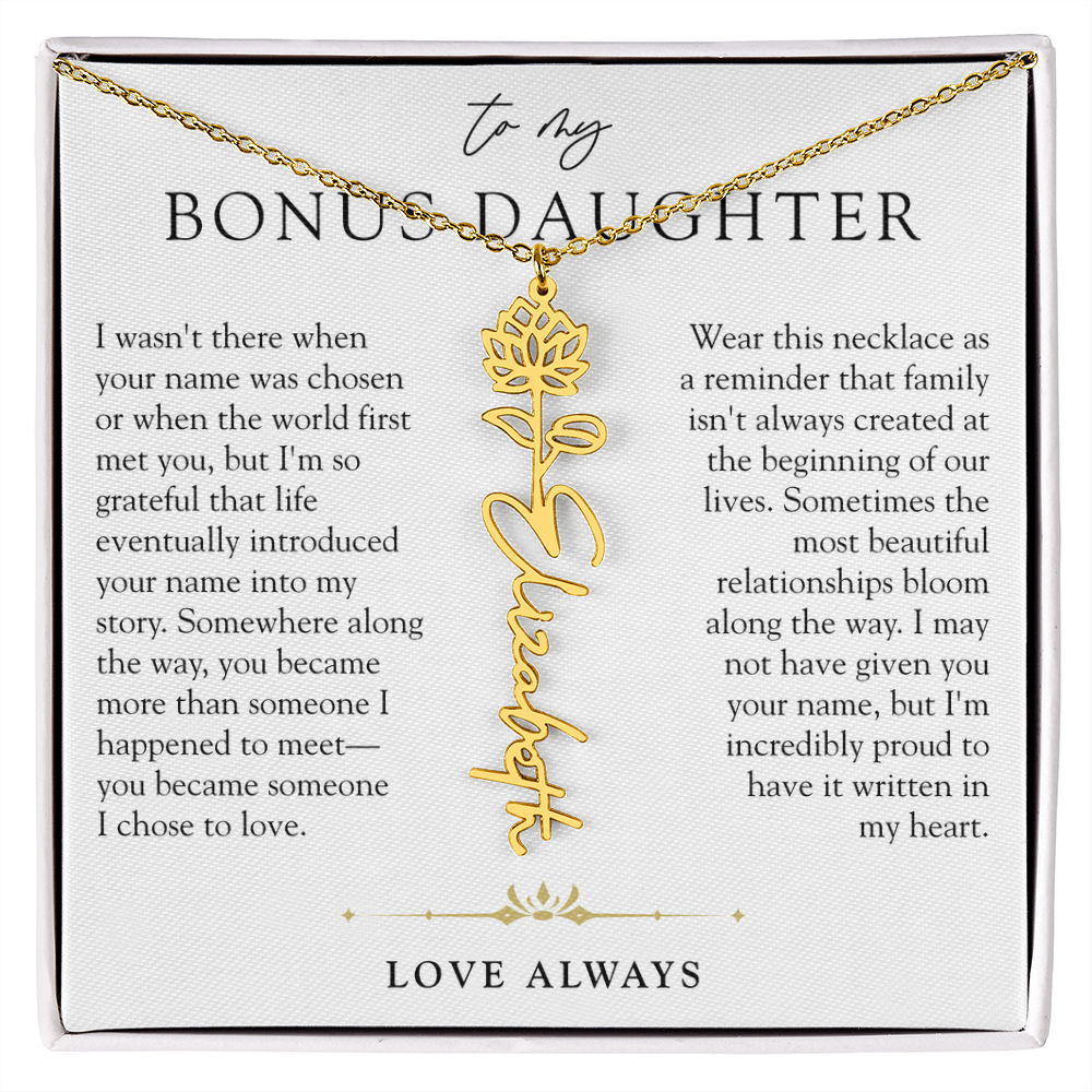 Bonus Daughter Birth Flower Custom Name Necklace | Chosen By Heart
